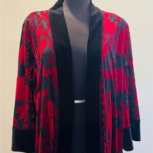 Chico's Black and Red Velvet Reversible Kimono